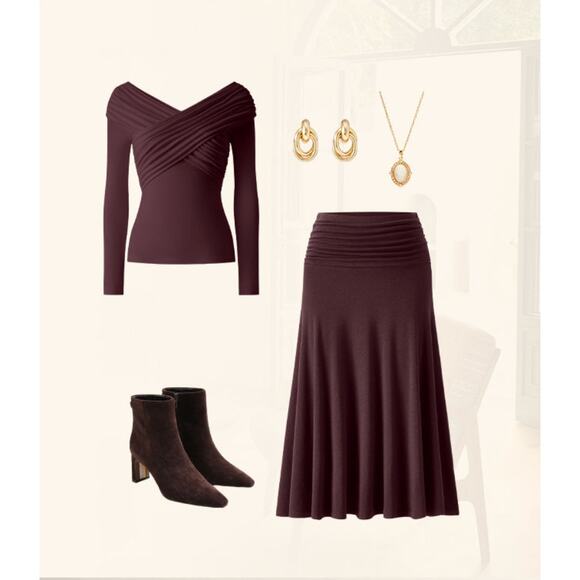 OGL ProWarm Ruched Waist Circle Flared Midi Skirt NWT SIZE M - Picture 2 of 2